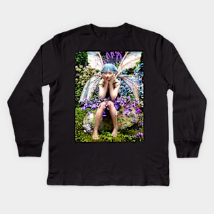 Fairy on rock with flowers Kids Long Sleeve T-Shirt